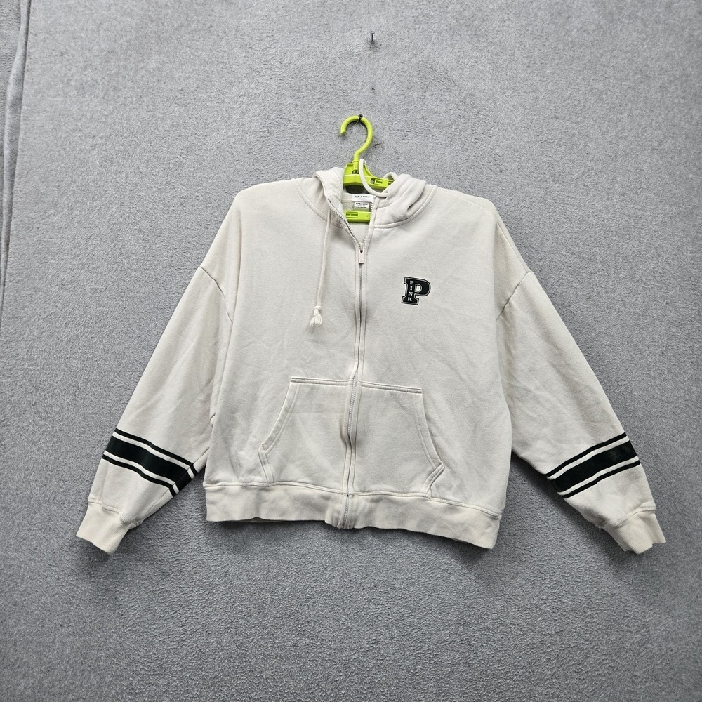 PINK Victoria's Secret Women Hoodie L Cream Embroidered Fleece Letter‎ P Hooded